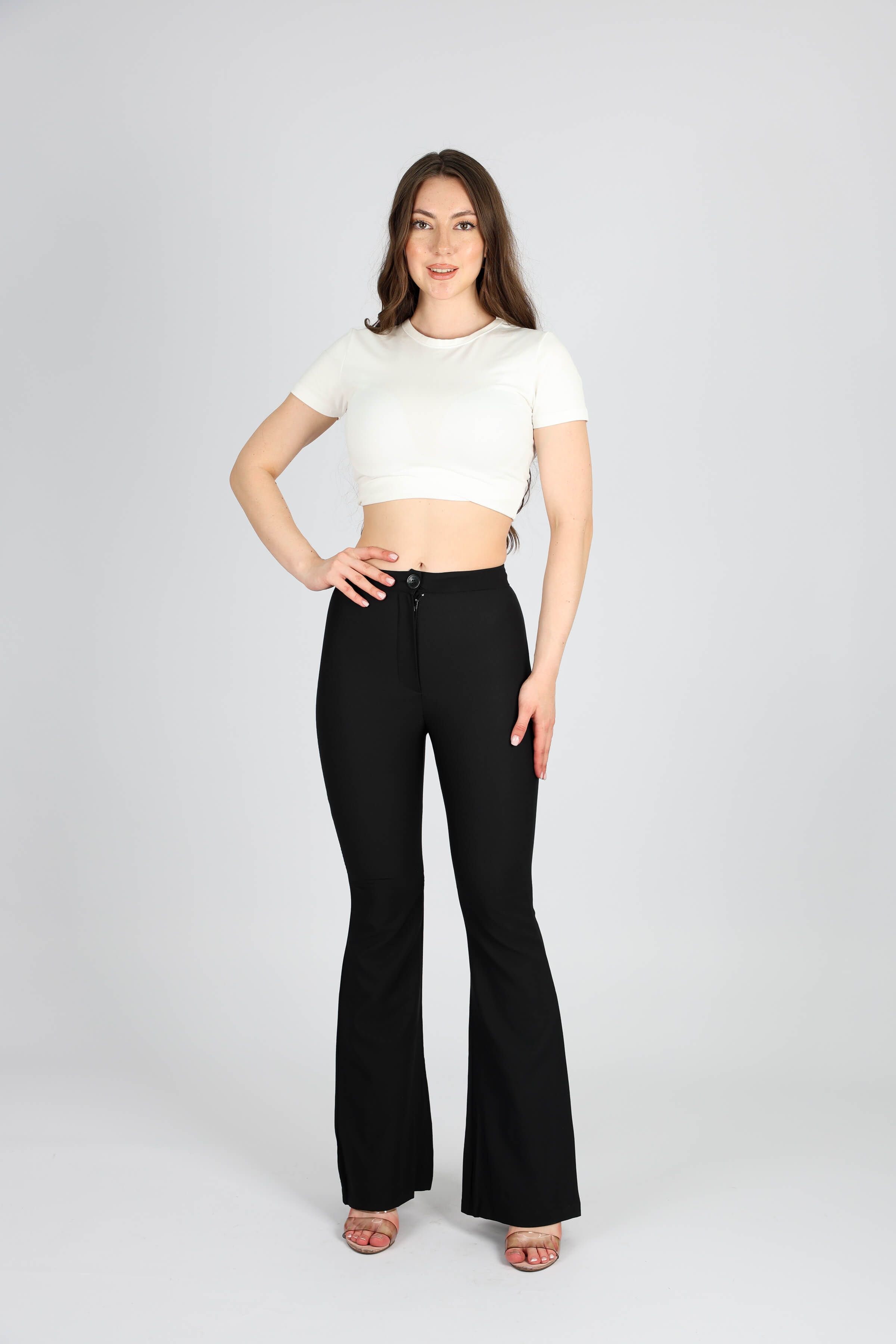 SİYAH  KREP  İSPANYOL PAÇA PANTALON 